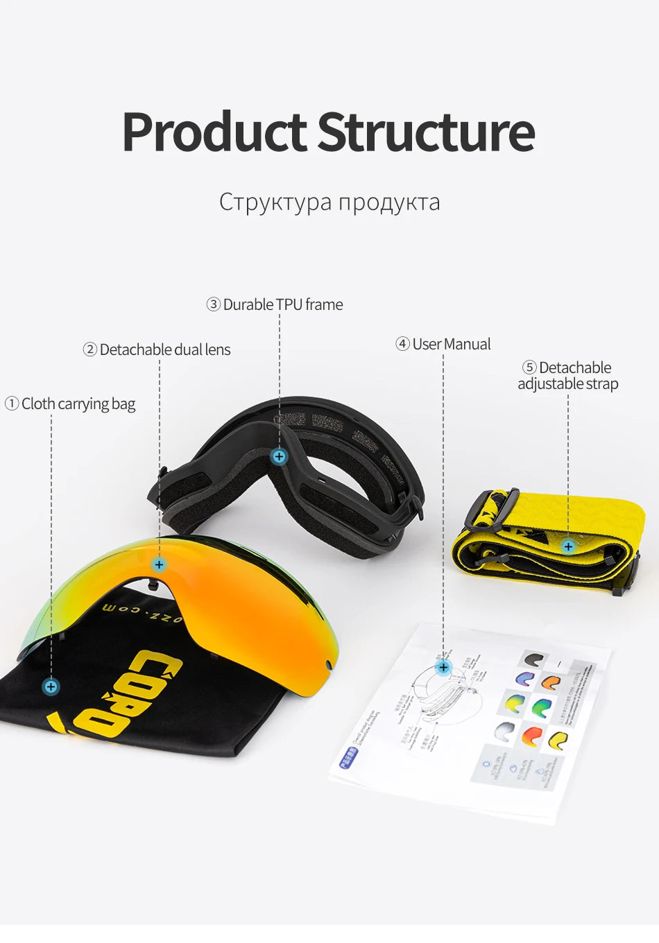 COPOZZ Brand Professional Ski Goggles Double Layers Lens Anti-fog UV400 Big Ski Glasses Skiing Snowboard Men Women Snow Goggles