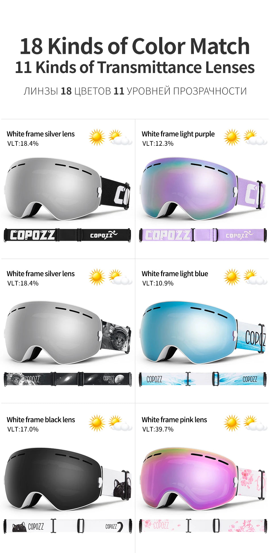 COPOZZ Brand Professional Ski Goggles Double Layers Lens Anti-fog UV400 Big Ski Glasses Skiing Snowboard Men Women Snow Goggles