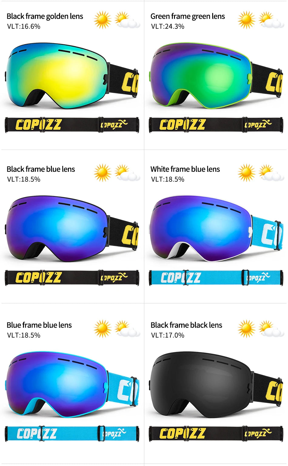 COPOZZ Brand Professional Ski Goggles Double Layers Lens Anti-fog UV400 Big Ski Glasses Skiing Snowboard Men Women Snow Goggles