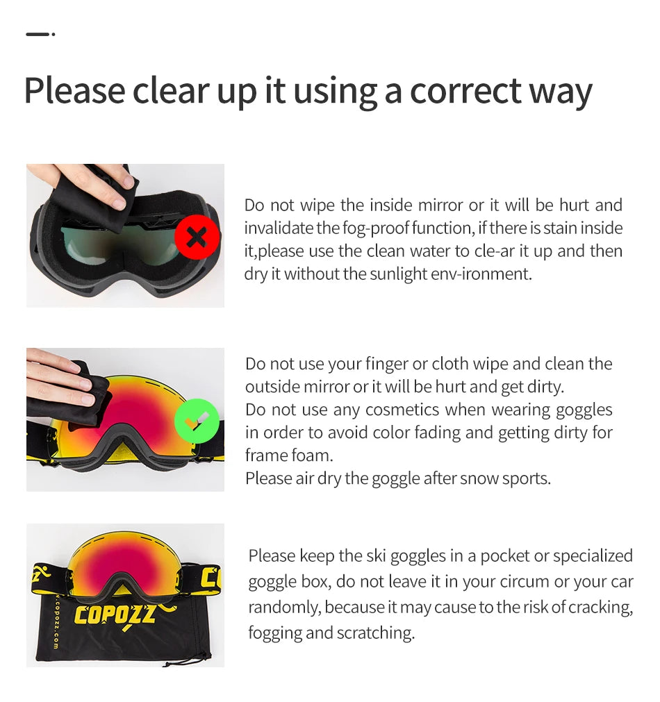 COPOZZ Brand Professional Ski Goggles Double Layers Lens Anti-fog UV400 Big Ski Glasses Skiing Snowboard Men Women Snow Goggles