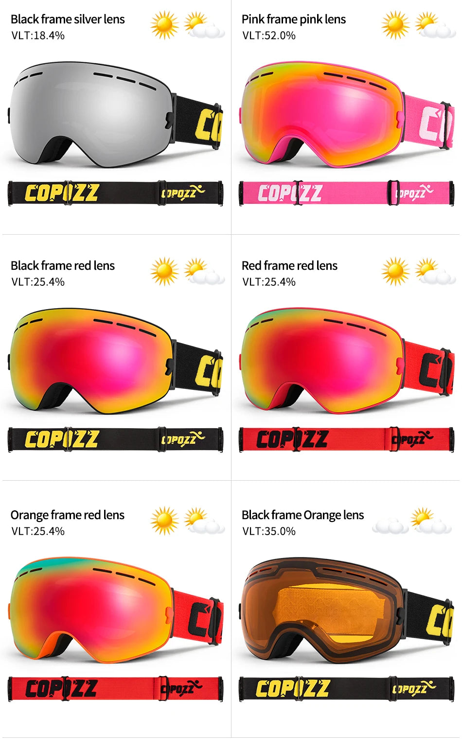 COPOZZ Brand Professional Ski Goggles Double Layers Lens Anti-fog UV400 Big Ski Glasses Skiing Snowboard Men Women Snow Goggles