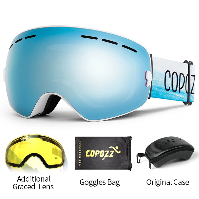 COPOZZ Brand Professional Ski Goggles Double Layers Lens Anti-fog UV400 Big Ski Glasses Skiing Snowboard Men Women Snow Goggles