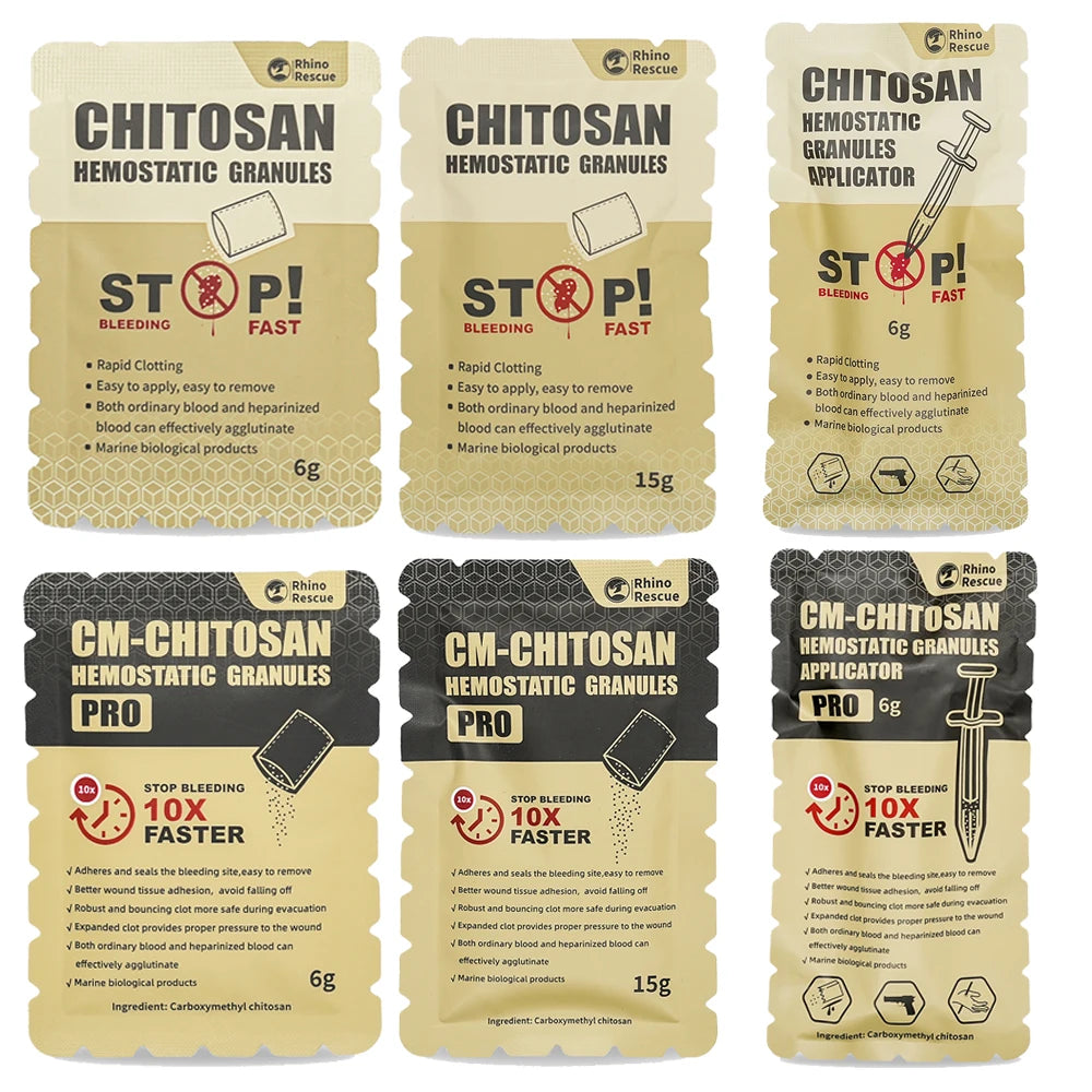 RHINO RESCUE Chitosan Hemostatic Powder Granular 6g/15g Hemostatic Granules Wound Dressing for Fast Bleed Control For Camping