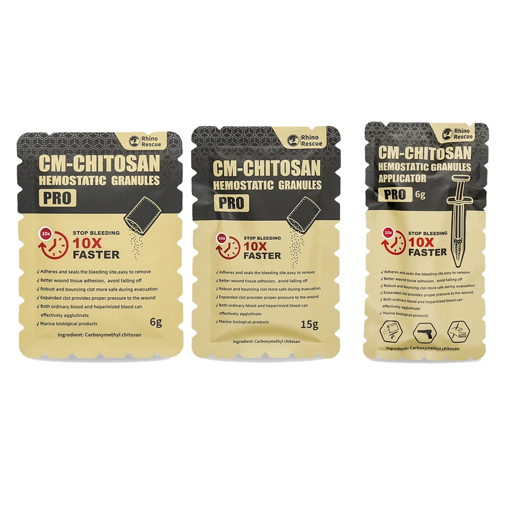 RHINO RESCUE Chitosan Hemostatic Powder Granular 6g/15g Hemostatic Granules Wound Dressing for Fast Bleed Control For Camping