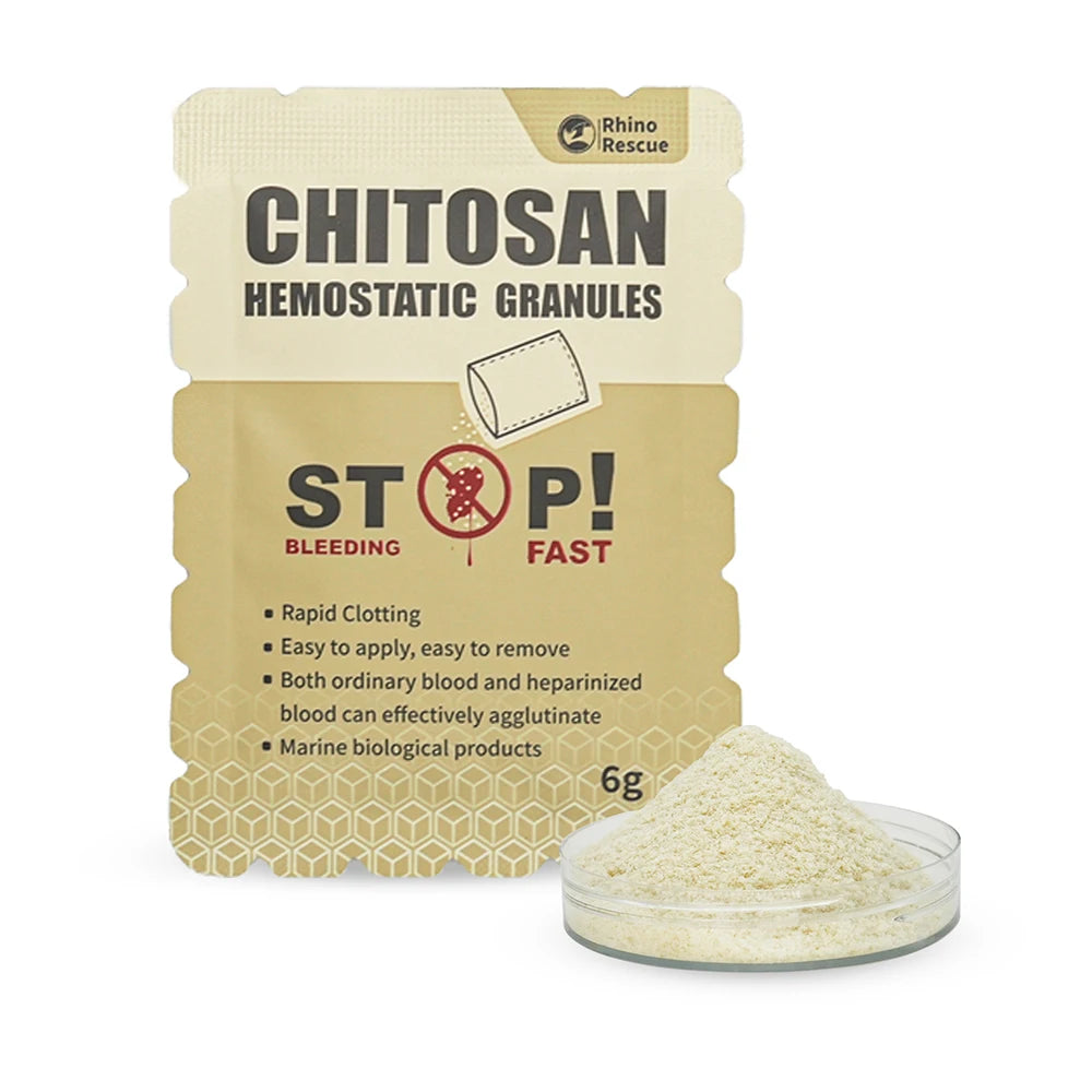 RHINO RESCUE Chitosan Hemostatic Powder Granular 6g/15g Hemostatic Granules Wound Dressing for Fast Bleed Control For Camping