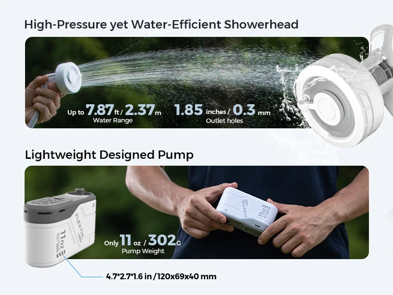 FLEXTAIL Outdoor Camping Shower Portable without Box Electric Shower Pump IPX7 Waterproof for Outdoor Shower, Car Wash, Dishwash