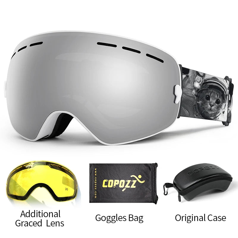 COPOZZ Brand Professional Ski Goggles Double Layers Lens Anti-fog UV400 Big Ski Glasses Skiing Snowboard Men Women Snow Goggles