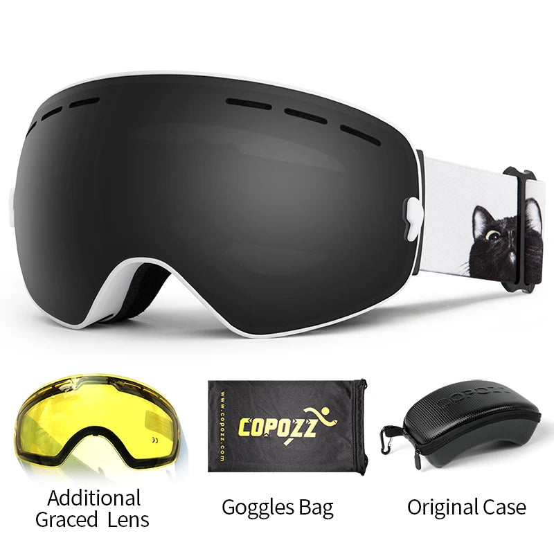 COPOZZ Brand Professional Ski Goggles Double Layers Lens Anti-fog UV400 Big Ski Glasses Skiing Snowboard Men Women Snow Goggles