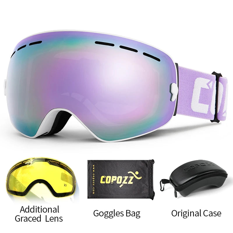COPOZZ Brand Professional Ski Goggles Double Layers Lens Anti-fog UV400 Big Ski Glasses Skiing Snowboard Men Women Snow Goggles