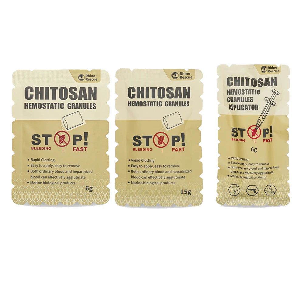 RHINO RESCUE Chitosan Hemostatic Powder Granular 6g/15g Hemostatic Granules Wound Dressing for Fast Bleed Control For Camping
